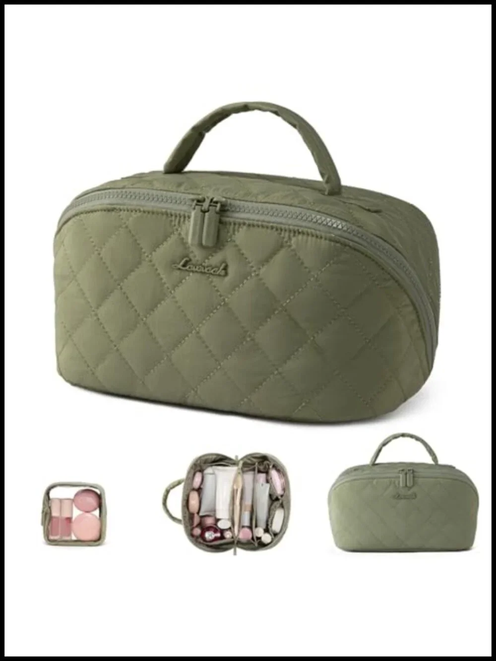 Puffer Travel Makeup Bag Set with Brush Compartment, Waterproof Cosmetic
